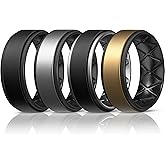 Egnaro Silicone Rings for Men 1/4/5/6/7 Multipack of Breathable Mens Silicone Rubber Wedding Rings Bands - Step Edge