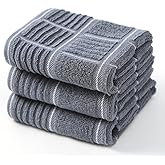 Anyi 100% Cotton Gray Kitchen Towels, Absorbent Dish Towels with Hanging Loop, Soft Kitchen Hand Towels for Washing, Drying Dishes