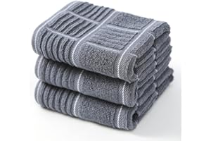 Anyi 100% Cotton Grey Kitchen Towels, Absorbent Dish Towels with Hanging Handle, Soft Kitchen Hand Towels for Washing and Dry