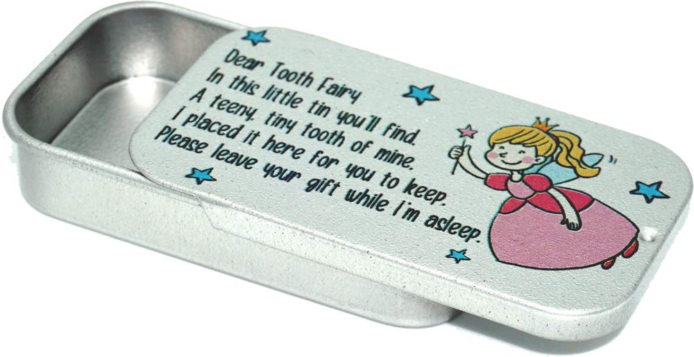 Tooth Fairy Keepsake Tiny Tin Box in Organza Gift Bag Pink or Blue Stars Child Childrens (Blue Stars)