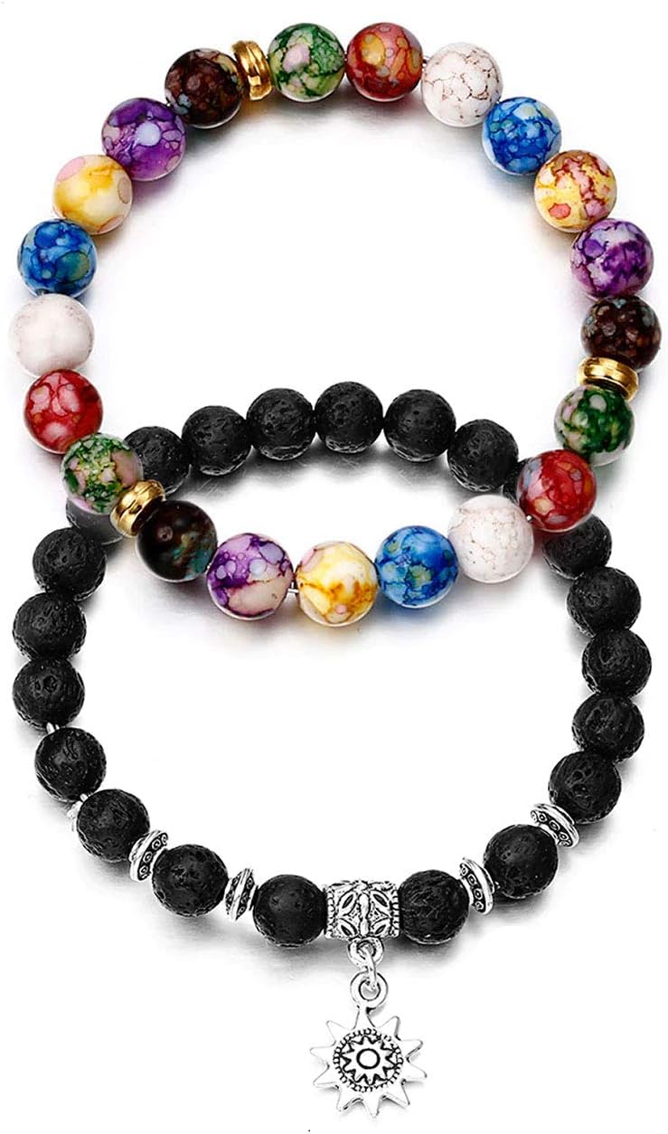CHOOSEBERRYValentine Collection Crown Bead Couple Bracelet with King & Queen Charms Stylish Daily Wear - Pack of 2