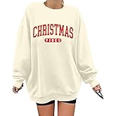 LUKYCILD Christmas Vibes Sweatshirt Women Merry Christmas Shirt Xmas Long Sleeve Shirt Winter Holiday Sweatshirts