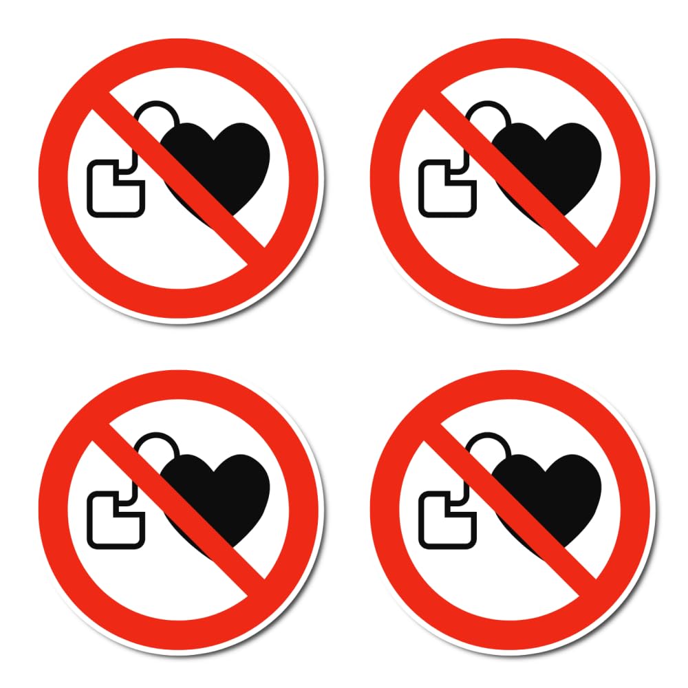 No access for people with pacemakers or implanted defibrillators: P007 - DIN EN ISO 7010 / ASR A1.3 - sticker: diameter 7.5 cm, pack of 4
