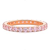 STORYJEWELLERY Rose Gold Plated Wedding Bands for Women, Pink Stone Ring, Stackable Rings, Eternity Band Rings for Women, Gifts for Her