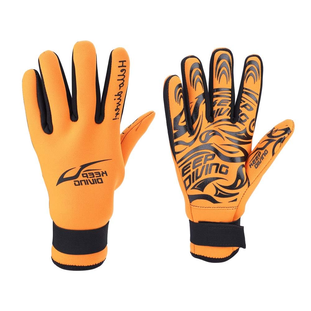 Neoprene Diving Gloves, 2mm Scuba Snorkeling Water Sports Gloves for Thermal Protection with Comfortable Grip (L, Orange)