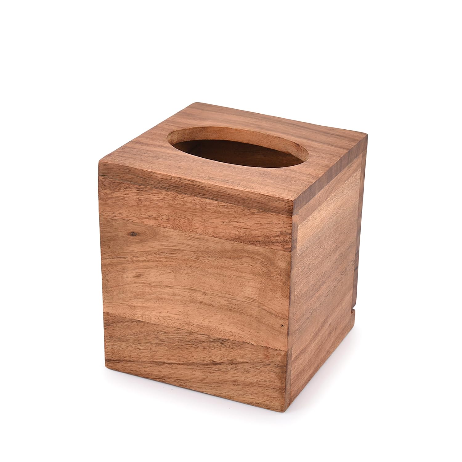 Indus Lifespace Acacia Wood Square Tissue Box with Slide-Out Bottom for Bathroom, Bedroom, Dinner Table, Office (13.97cm x 13.97cmx 15.24cm)