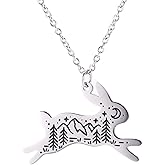 VASSAGO Stainless Steel Rabbit Shape Pendant Necklace Engraved Moon Mountain Star Pattern Animal Bunny Charm Cute Jewelry for Women