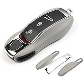 Gray Key Fob Cover Leather Compatible with Porsche Key Shell Key Fob Shell Replacement Compatible with Porsche Cayenne Panamera 911 718 Macan Boxster Cayman Accessories