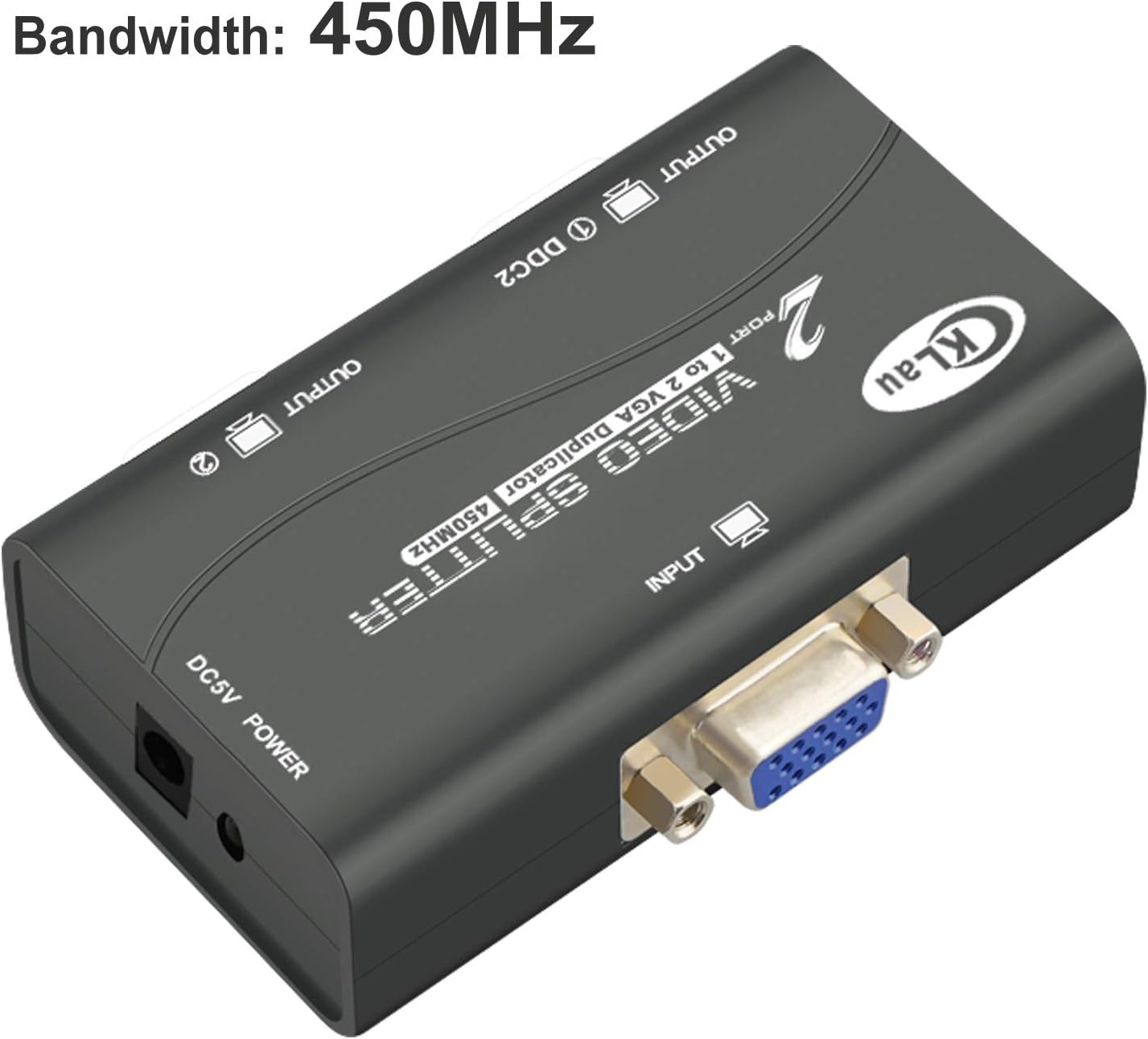 VGA Splitter 2 Port CKLau 450MHz Bandwidth Amplifier Box 1 PC to 2 Monitors SVGA Video Splitter Support 2048 x 1536 Resolution up to 164ft for Screen Duplication - Image 3