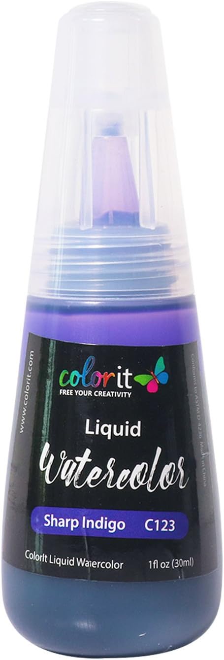 ColorIt Liquid Watercolor Ink 1oz Bottle Sharp Indigo C123 - Vibrant, Water-Based Dye Ink Colors, Non-Toxic, Watercolor Refills for ColorIt Watercolor Brush Pens