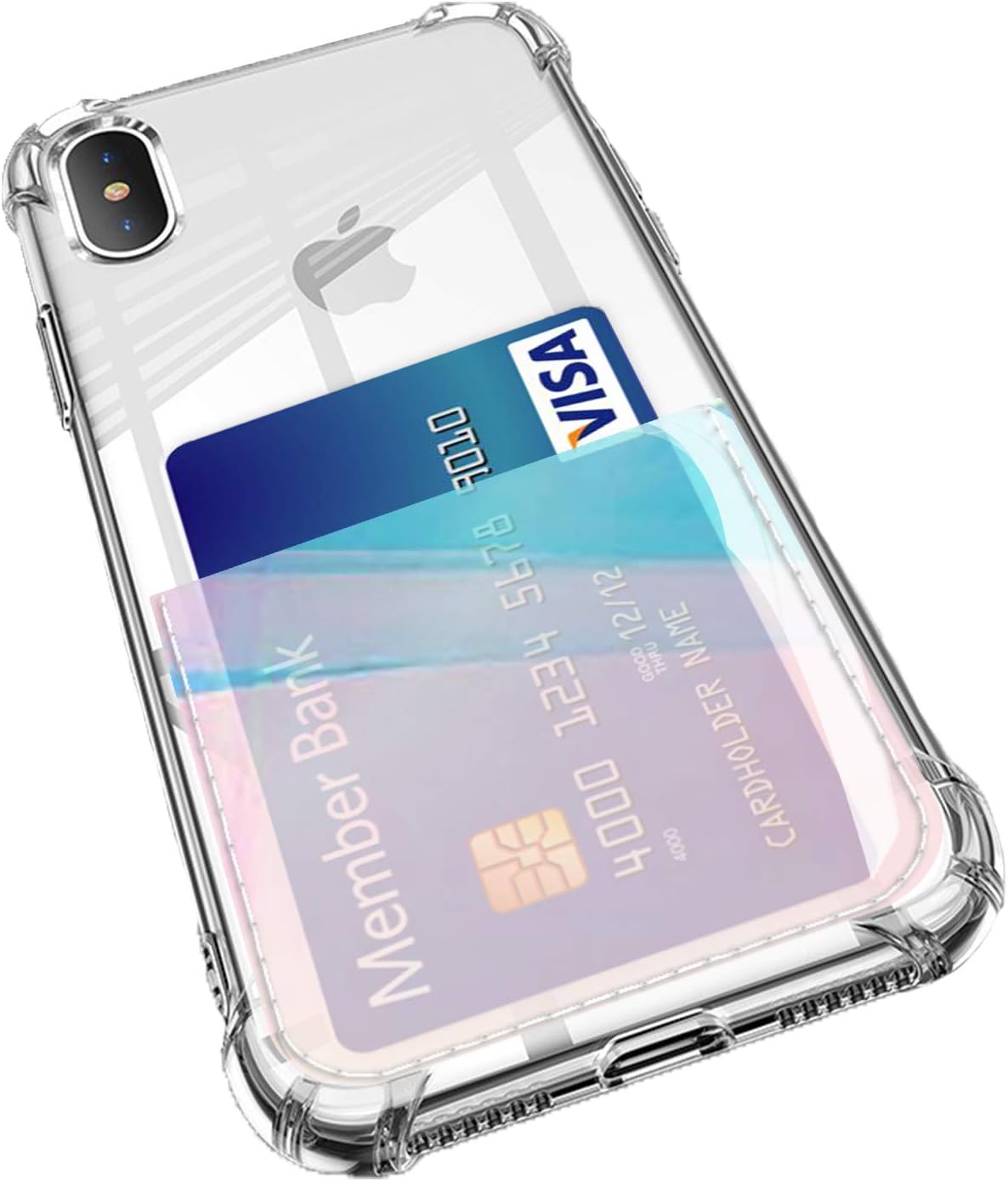 ANHONG iPhone Xs MAX Clear Case with Card Holder, [Slim Fit] Protective Soft TPU Shockproof Case with Hologram TPU Card Holder for iPhone Xs MAX 6.5 Inch (2018) (Hologram Blue)