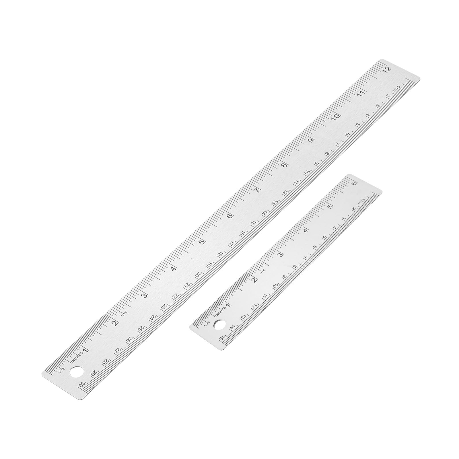 PATIKIL 6, 12 Inch Stainless Steel Straight Edge Ruler, 2 Pcs Cork Backing Non-Slip Metal Ruler with Inches Centimeter Metric Measuring Tools for Office