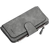 Women's Long Leather Wallet RFID Blocking Cash ID Credit Card Holder for Women Ladies Soft Clutch Wallet with Zipper Coin Pocket Fashion Purse (Dark Gray)