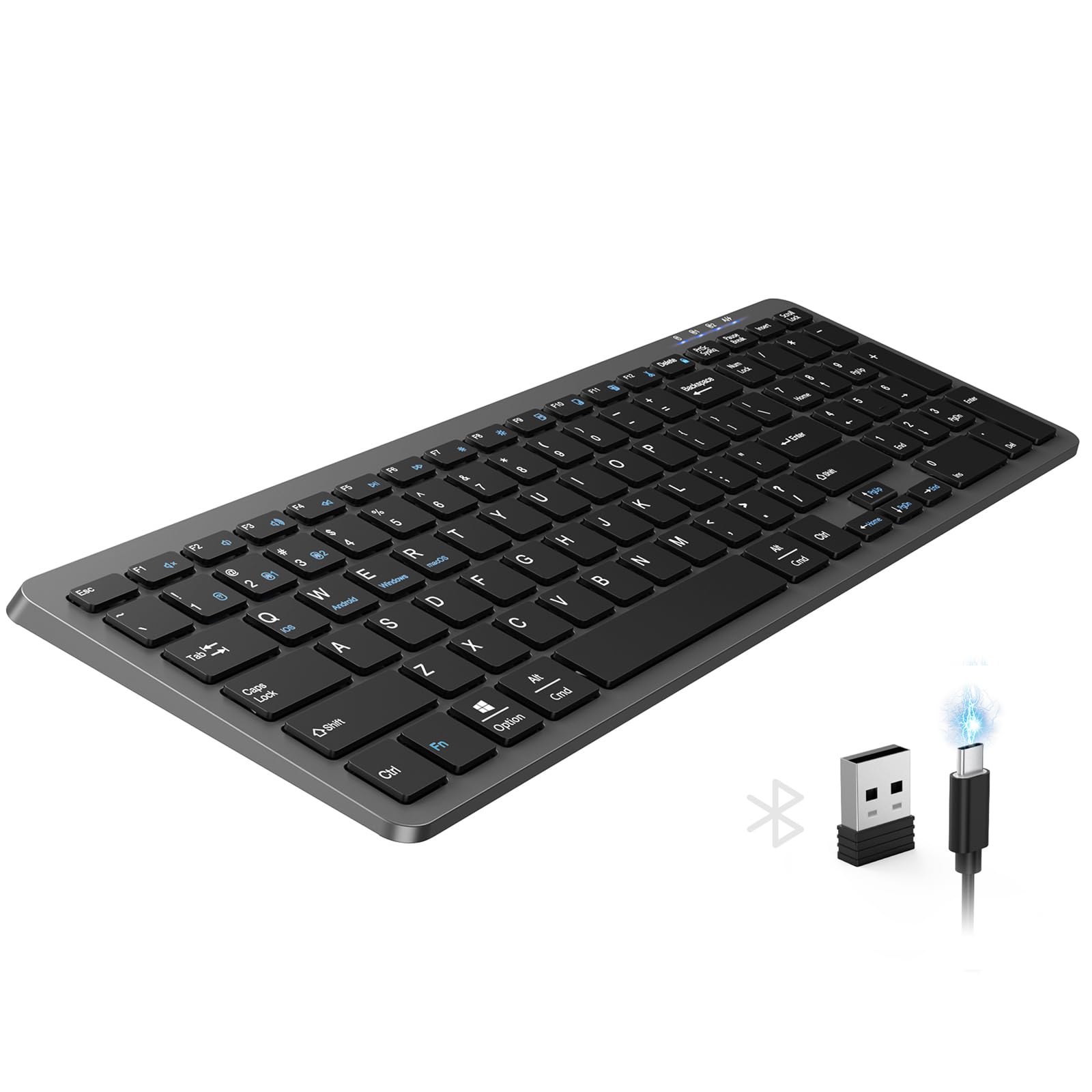 Photo 1 of ***MISSING DONGLE / ISSUE WITH BLUETOOTH CONNECTING TO OTHER DEVICES*** TECKNET Rechargeable Bluetooth Slim Wireless Keyboards - USB+BT Compact Keyboard with Number Pad, Multi Devices Easy Switch, Low Profile Flat Keyboards for Laptop, Computer, MacBook, 