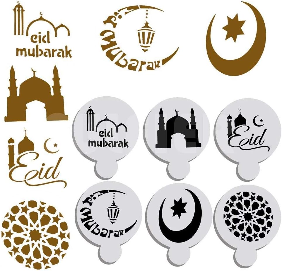 Yiphates 6Pcs/Set Ramadan Eid Mubarak lamp Design Coffee Stencils Cake Template Tool