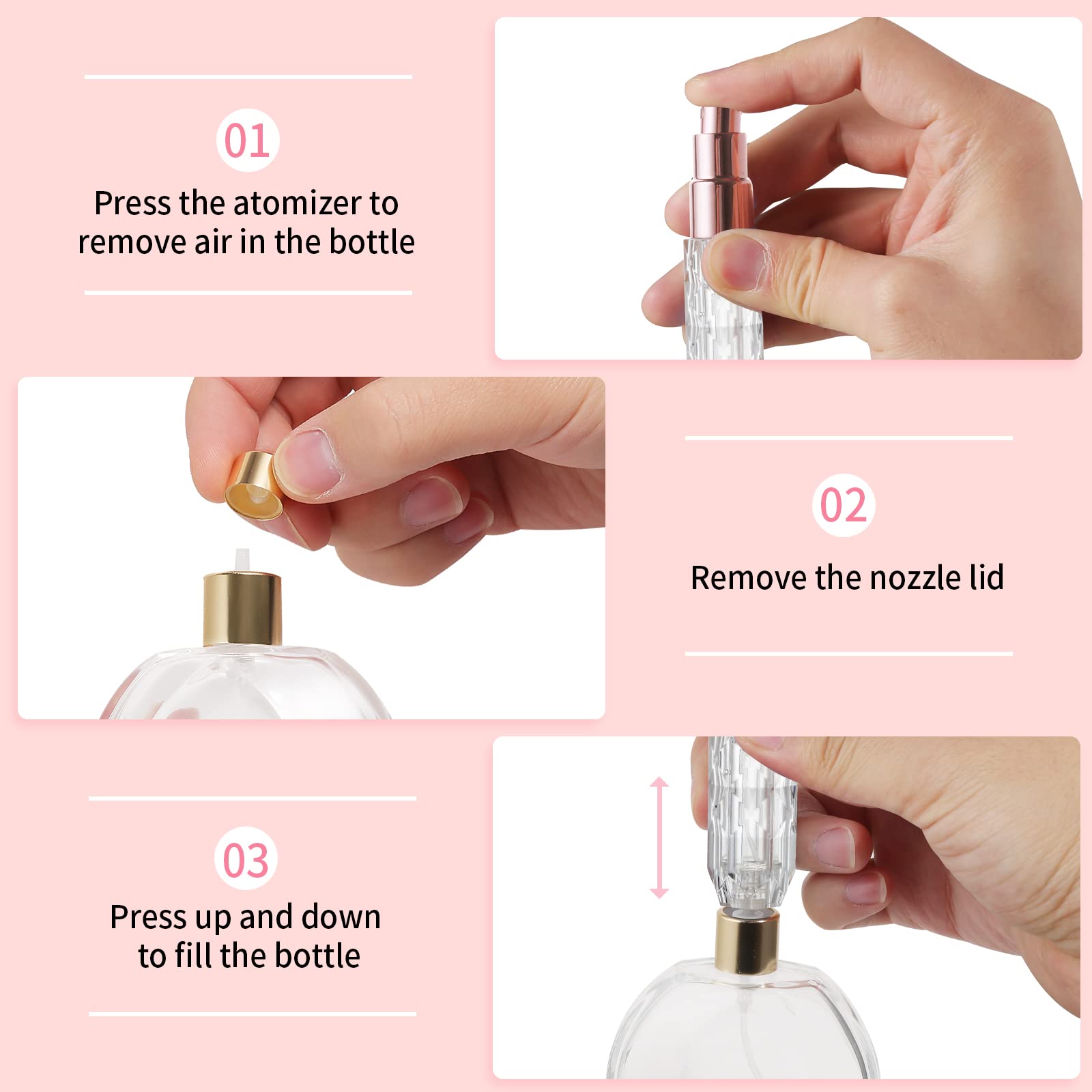 YOCASII Clear Travel Size Empty Spray Bottles Perfume Atomizer Diamond Design, 3pcs Mini Cologne Bottle Refillable, Perfume Travel Refillable Bottles for Women