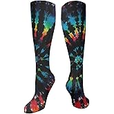 Black Tie Dye Compression Socks For Women & Men - Best Support For Medical Circulation Nurses Running Travel