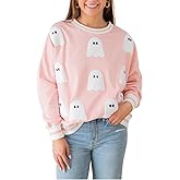 Yiulangde Halloween Sweatshirts for Women 2025 Spooky Ghost Long Sleeve Sweaters Vintage Pumpkin Yarn Graphic Crewneck Shirts