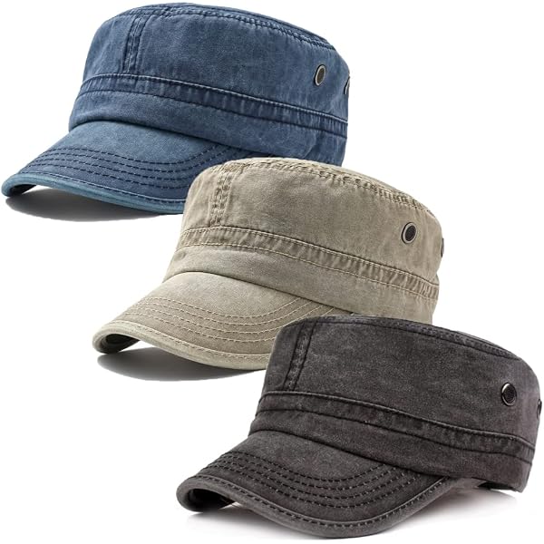 Casquette Militaire Vintage Unisexe En Denim Délavé - Coton, Taille Réglable 55-60 Cm - Style Cadet, Plat, Pour Homme Et Femme - 2