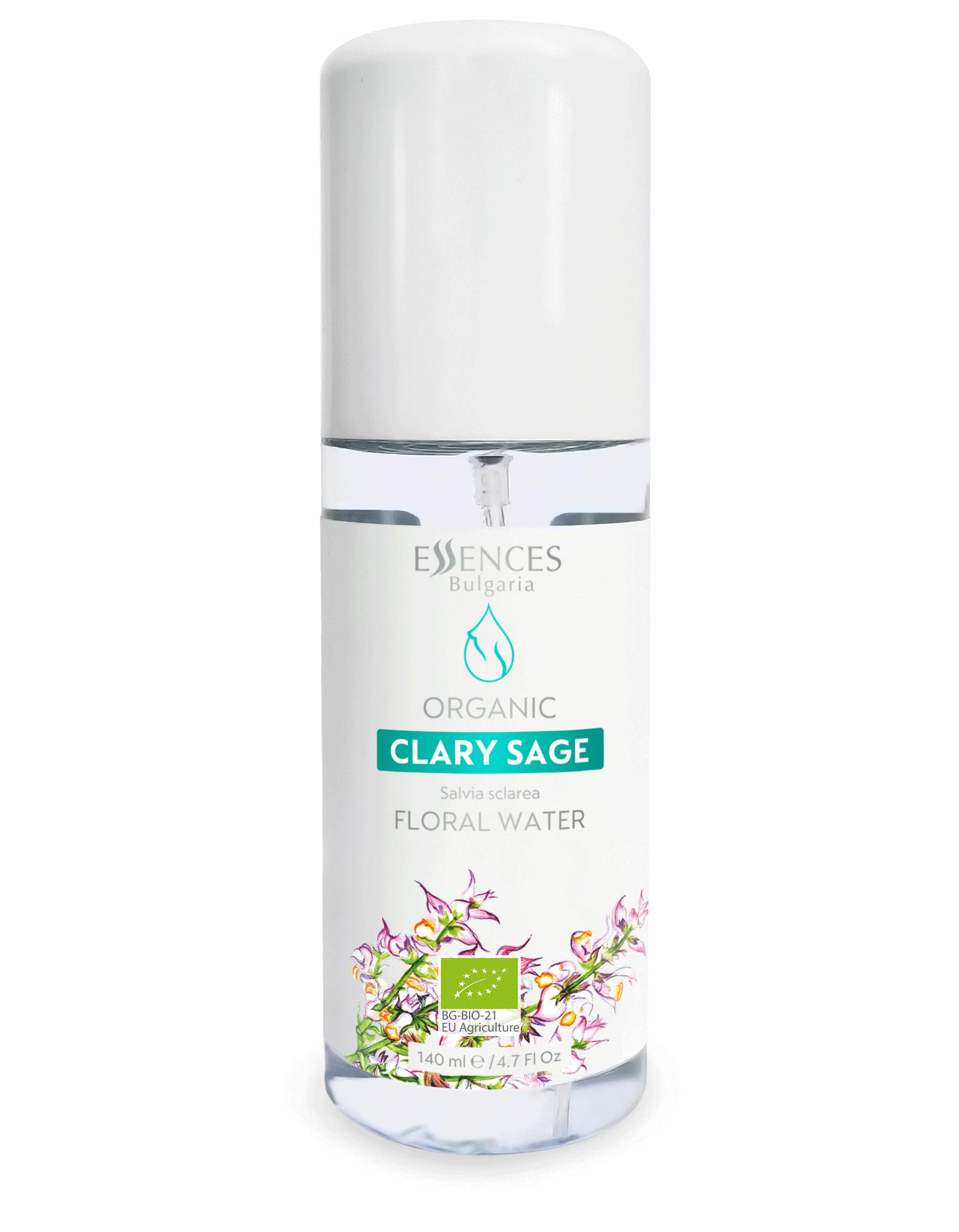 Essences Bulgaria Organic Clary Sage Floral Water 140ml | Soothing and Nourishing | Inflamed, Sensitive and Irritated Skin | Dry and Damaged Hair | Alcohol-Free | Vegan | Cruelty Free