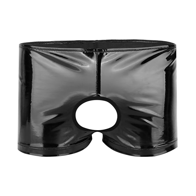 Tiaobug Männer Lack Leder Boxershorts ouvert Herren Dessous Unterwäsche offener Schritt Fetisch Höschen Hipster Kurze Hose Br