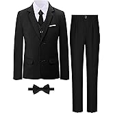 A&J DESIGN Boys Formal Slim Fit Suit Kid Tuxedo Dress Outfit, Jacket & Pants & Vest & Dress Shirt & Zipper Tie & Bowtie