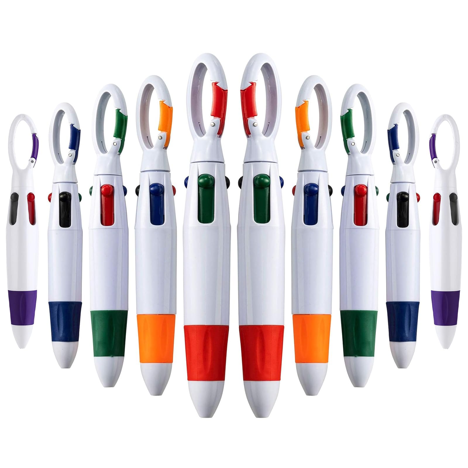 WNXBFO 10 Pack Lanyard Pen, Keyring Pen, 4-in-1 Ballpoint Pens Multicolor Pens with Buckle Keychain on Top for Office School Stationery Supplies Students Adults Kids Gifts Party Favors