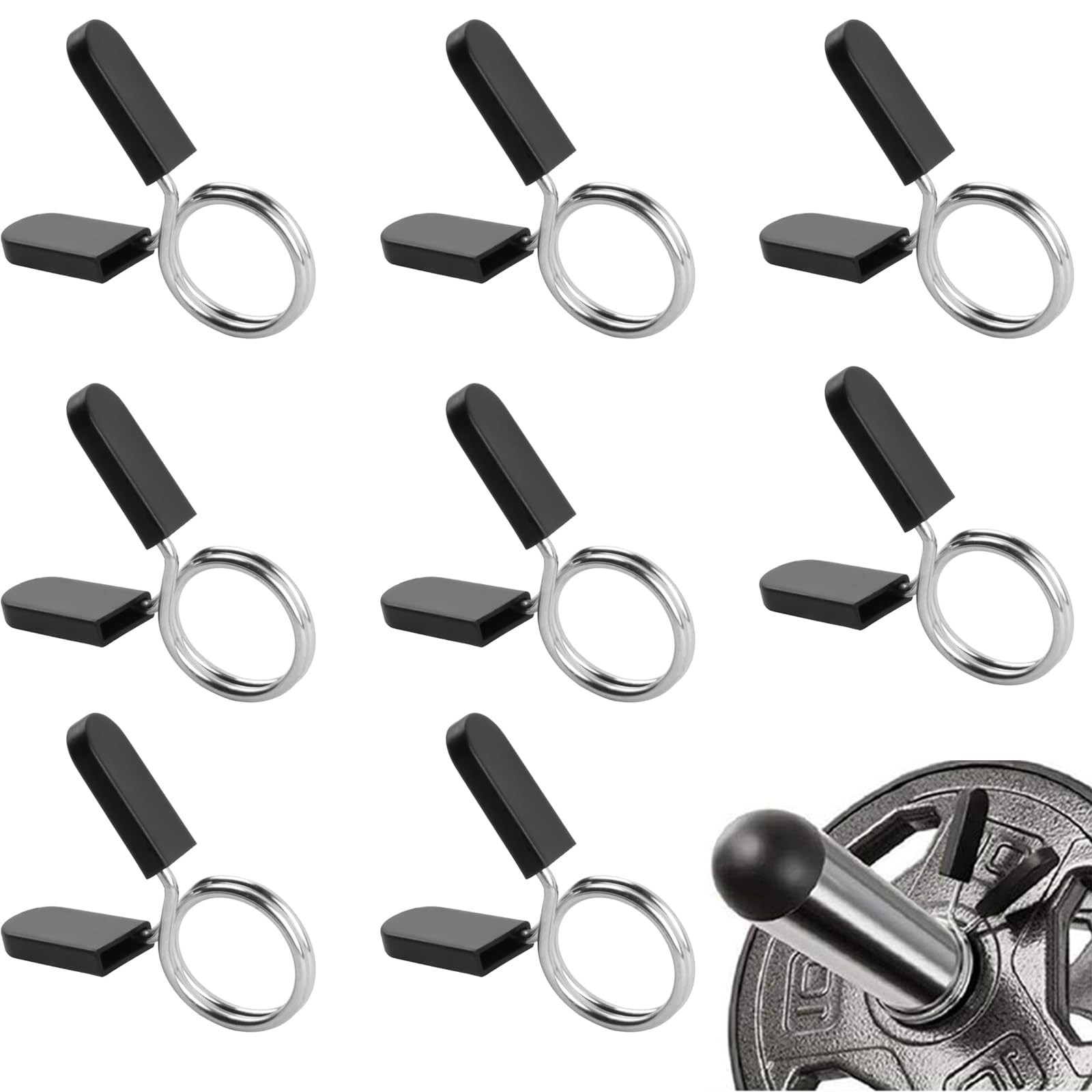 Lyxhag 8Pcs 25mmSpring Collar Clips, Dumbbell Lock Clips, Weight Clips for Bars for Barbell Bars Gym Fitness Training Weight Lifting Equipment