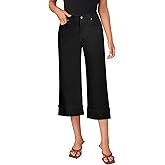 LookbookStore Capris Jeans for Women Wide Leg High Waisted Casual Summer Roll Hem Cropped Stretch Denim Jean Capri Pants