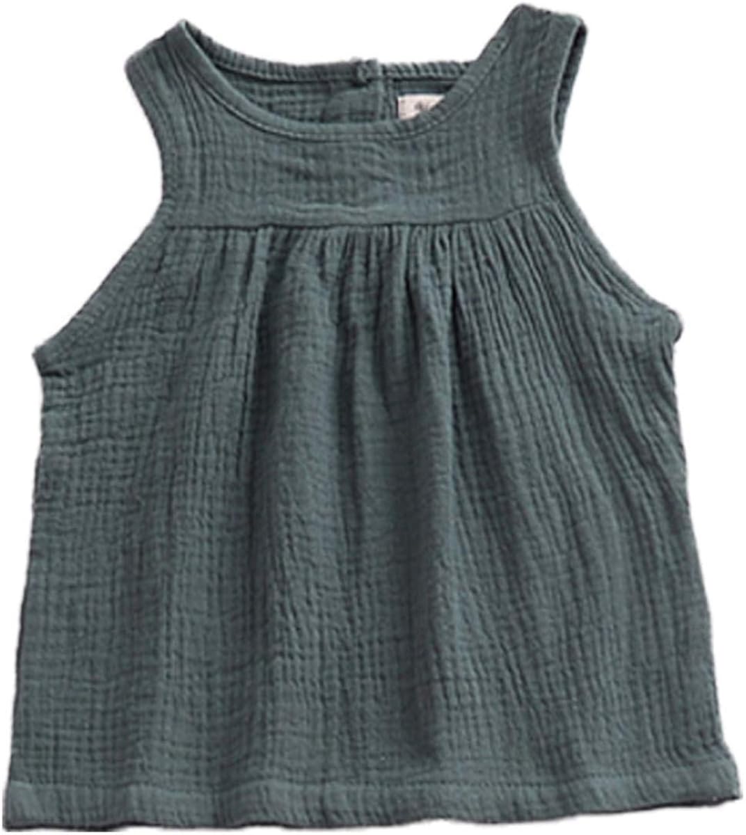 YAKETERA 3 Pack of Baby Toddle Infant Girls Cotton Linen Blend Tank Tops T Shirts Blouse: Clothing