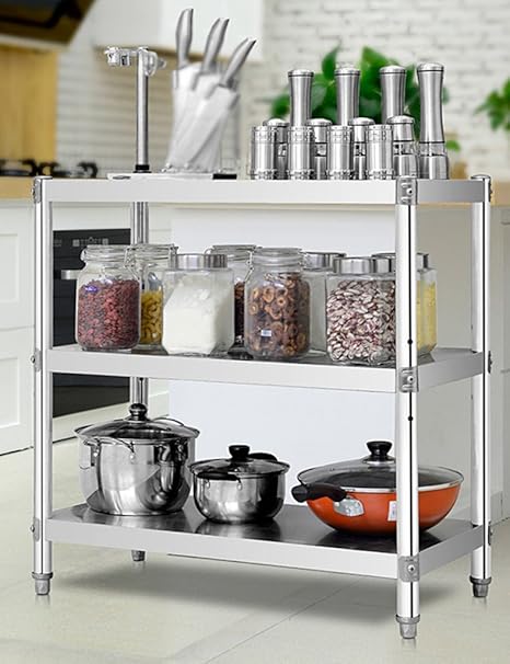 Anna Küchenregale Küchengestelle Boden Mikrowellenofen Rack DREI-Stufen-Ofen Rack Lagerregal Edelstahl-Regal (größe : 80 * 50