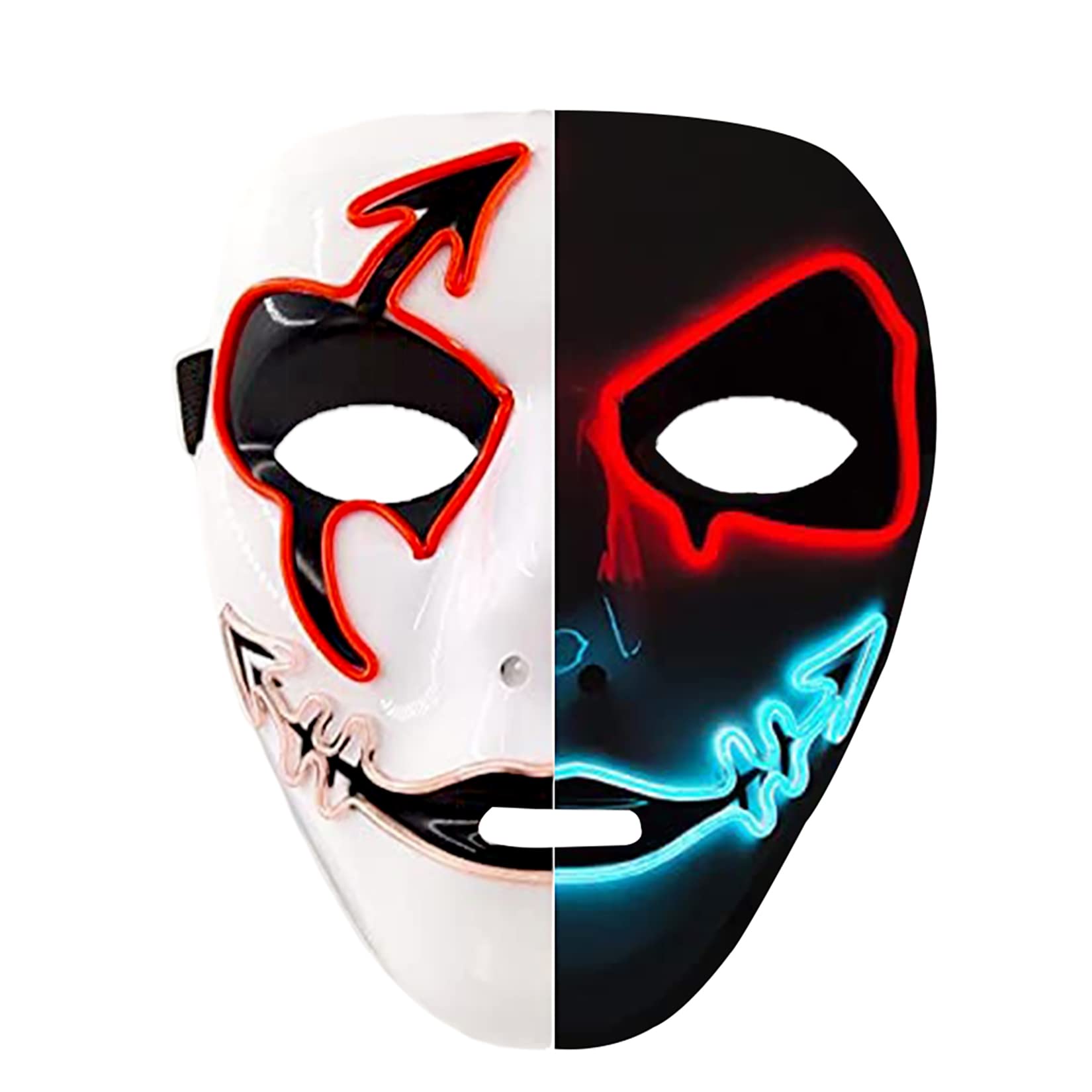GLDYTIMES Scary Demon Light Up Mask Devil Light up Masks Slayer LED Masquerade Cosplay Mask for Unisex Gift Costume Festival Party, Red ＆ Blue, Red ＆ Blue