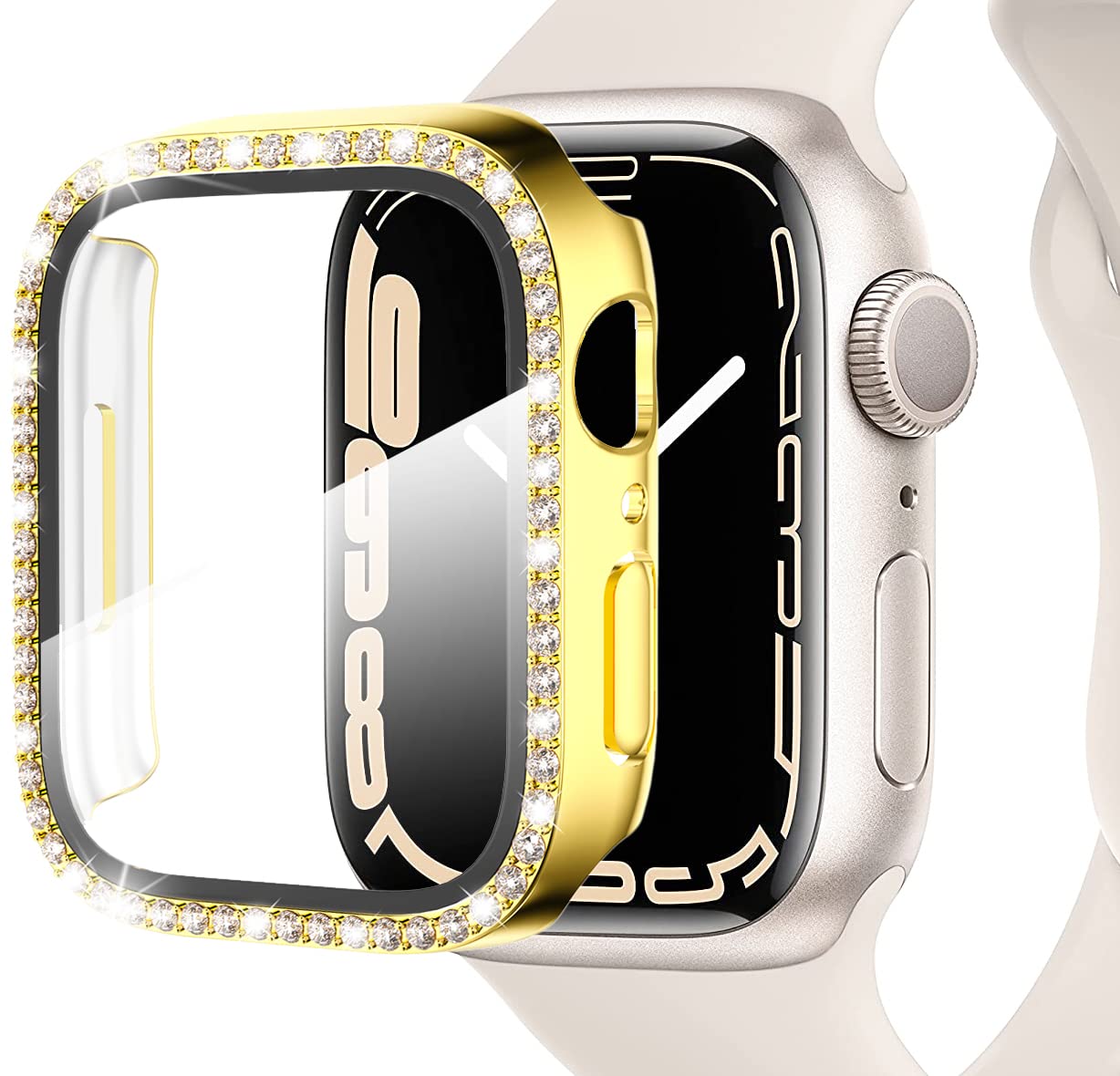 Miimall Bling Case Compatible for Apple Watch Series 3/2/1 38mm, PC Case with Tempered Glass Screen Protector&Crystal Diamonds, Ultra-Thin Full Protective Woman Bumper Cover for iWatch 38mm-Gold