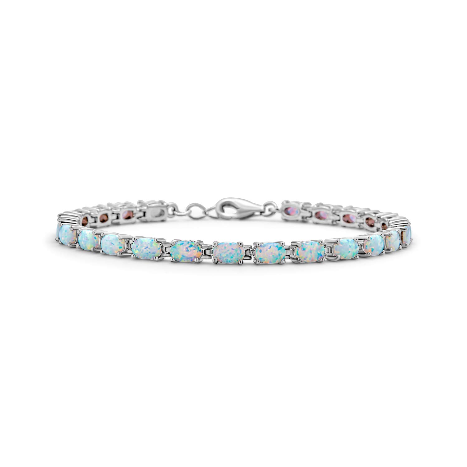 Bling Jewelry Simple Strand Created White Opal Tennis Bracelet For Women .925 Sterling Silver October Birthstone 7-7.5 Inch