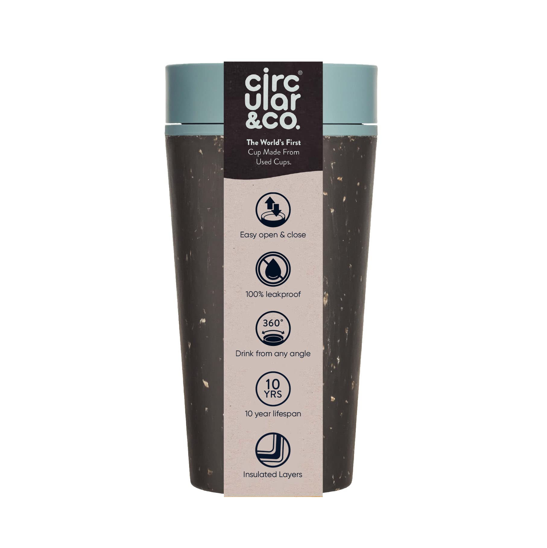 Circular and Co Mark I Model (PRE 2024) - Reusable Coffee Cup 12oz/340ml - 100% Leak-Proof, Sustainable & Insulated (Black & Faraway Blue)