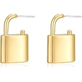 SHANTYSON Padlock Earrings for Women Gold Plated Statement Lock Shape Chic Studs Cool Minimalist Jewelry Gifts