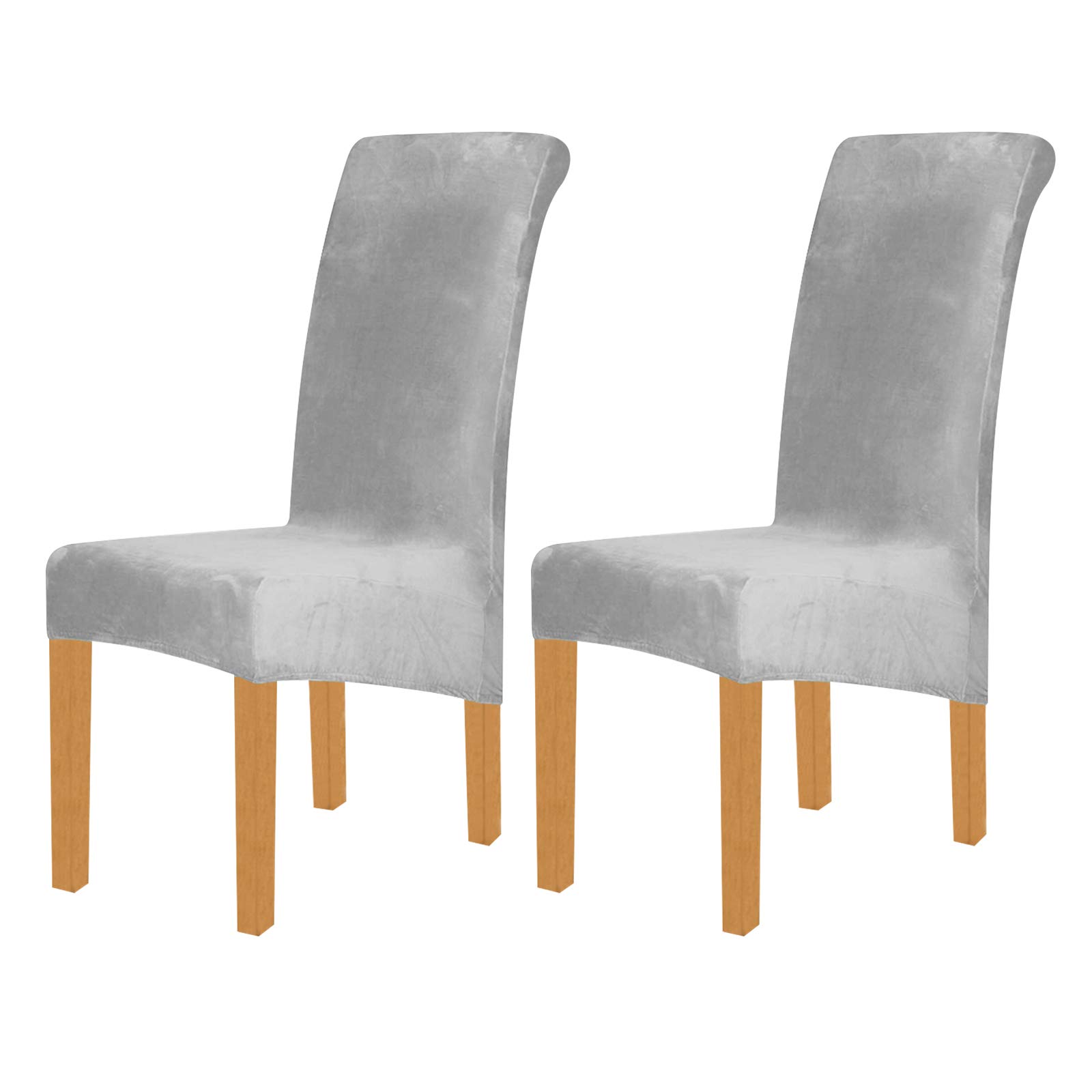 ele ELEOPTION Spandex Velvet Stretch Large Size Chair Covers Removable Dining Chair Slipcovers Washable Chair Covers for Dining Room, Hotel, Banquet (No chairs) (Light grey, Pack of 2)