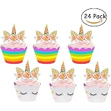 24 Sets Toppers Et Wrappers Cupcake Licorne - Carton Dur, 10x13cm - Décoration Anniversaire, Fête Enfants, DIY