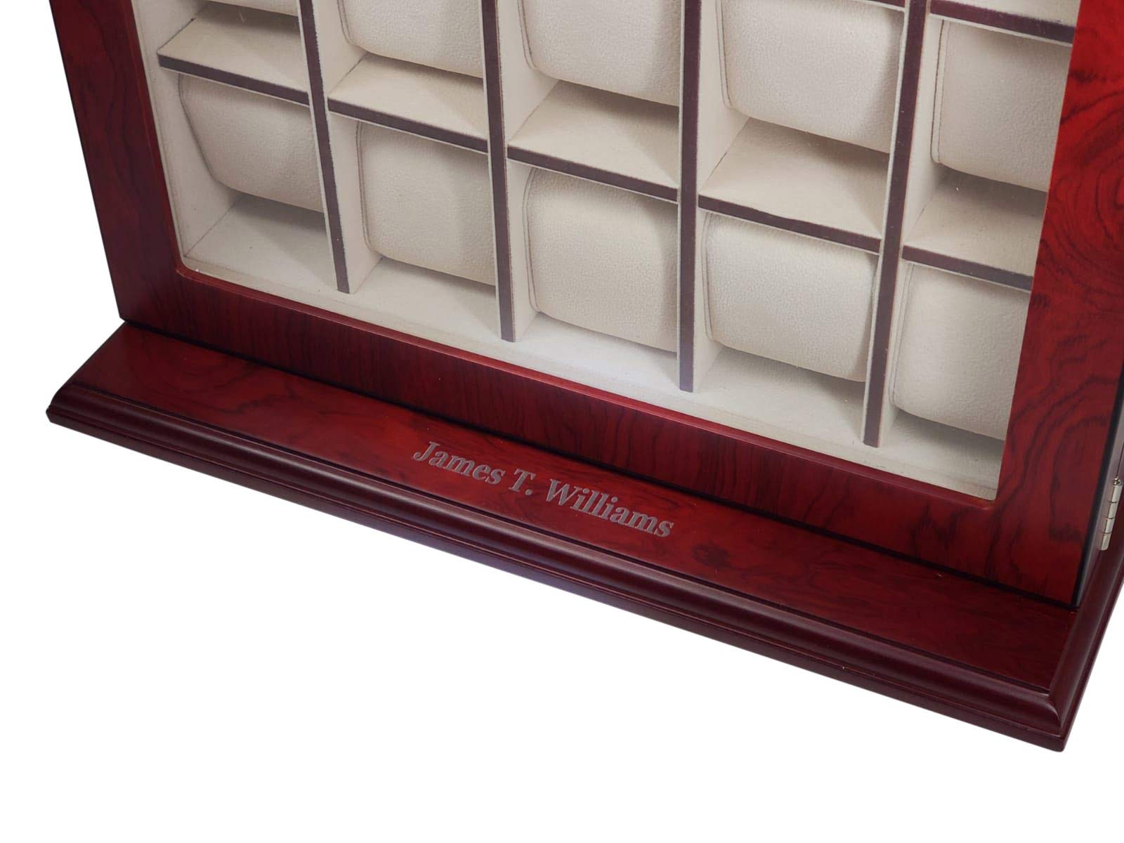 TimelyBuys 30 Piece Cherry Wood Personalized Watch Display Wall Hanging Case and Storage Organizer Box and Stand