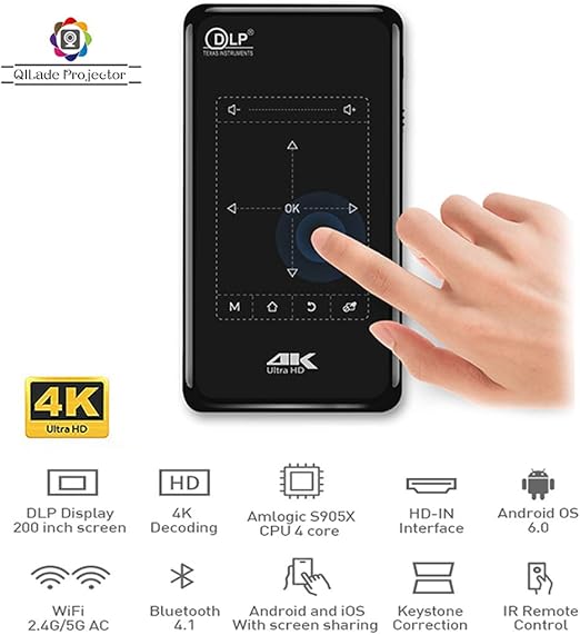 Proyector Pico portátil, Proyector de Video Android DLP 4K Mini ...