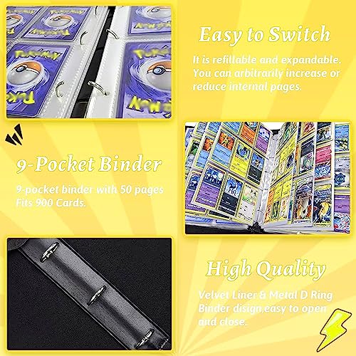 9-Pocket Trading Card Binder - 50 Removable Sleeves, 900 Pockets, PU Leather, Zippered, Dragon Design