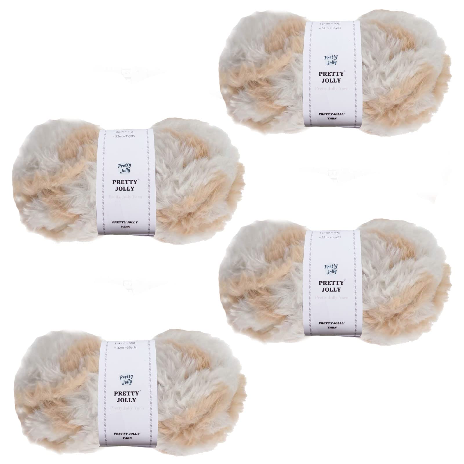 Pretty Jolly 4 Skeins Faux Fur Super Soft Chunky Fluffy Eyelash Polyester Yarn (Ginger Cat)