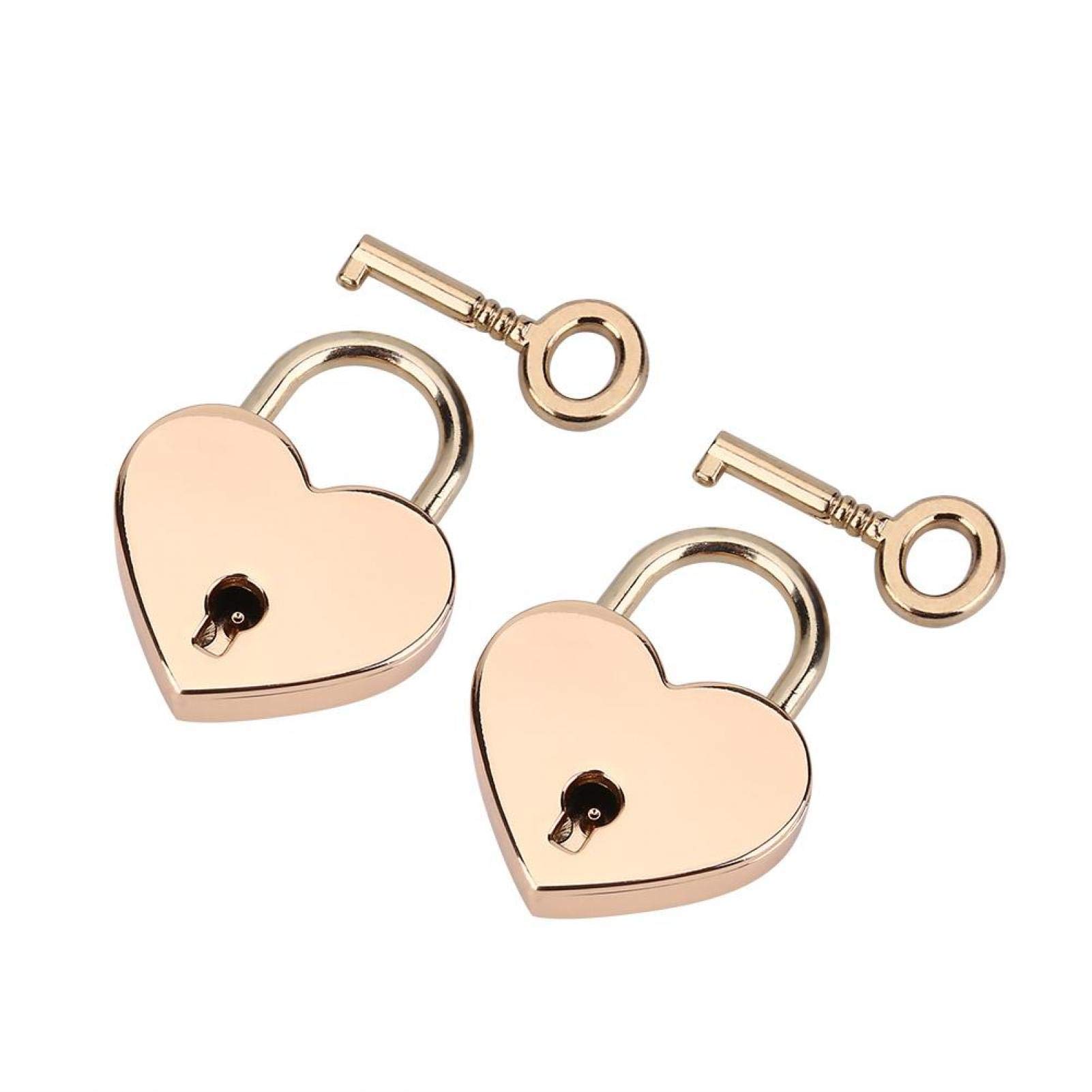 Tyenaza 2Pcs Heart Padlock, Rose Gold Heart-shaped Lock with Skeleton Keys Zinc Metal Lock for Luggage Diary Book Jewelry Box