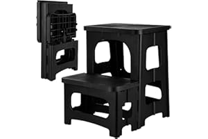 MROUEN Folding 2-Step Stool, 8" 17" Non-Slip Collapsible Step Stools, Bedside Stepstools, Hold up to 300 lbs, Portable Folding Step Stools for Adults for Kitchen Home Toilet Bedroom Office RV (Black)