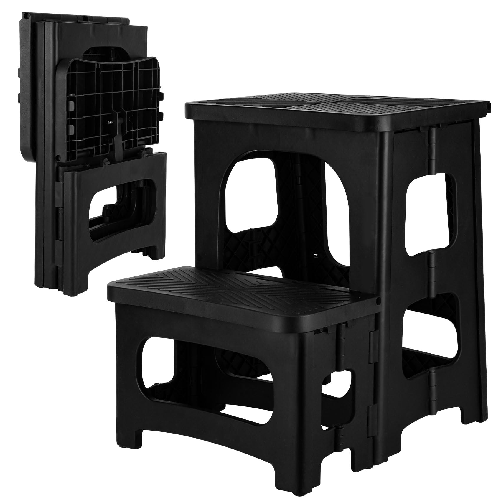 Photo 1 of Folding 2-Step Stool, 8" 17" Non-Slip Collapsible Step Stools, Bedside Stepstools, Hold up to 300 lbs, Portable Folding Step Stools for Adults for Kitchen Home Toilet Bedroom Office RV (Black)