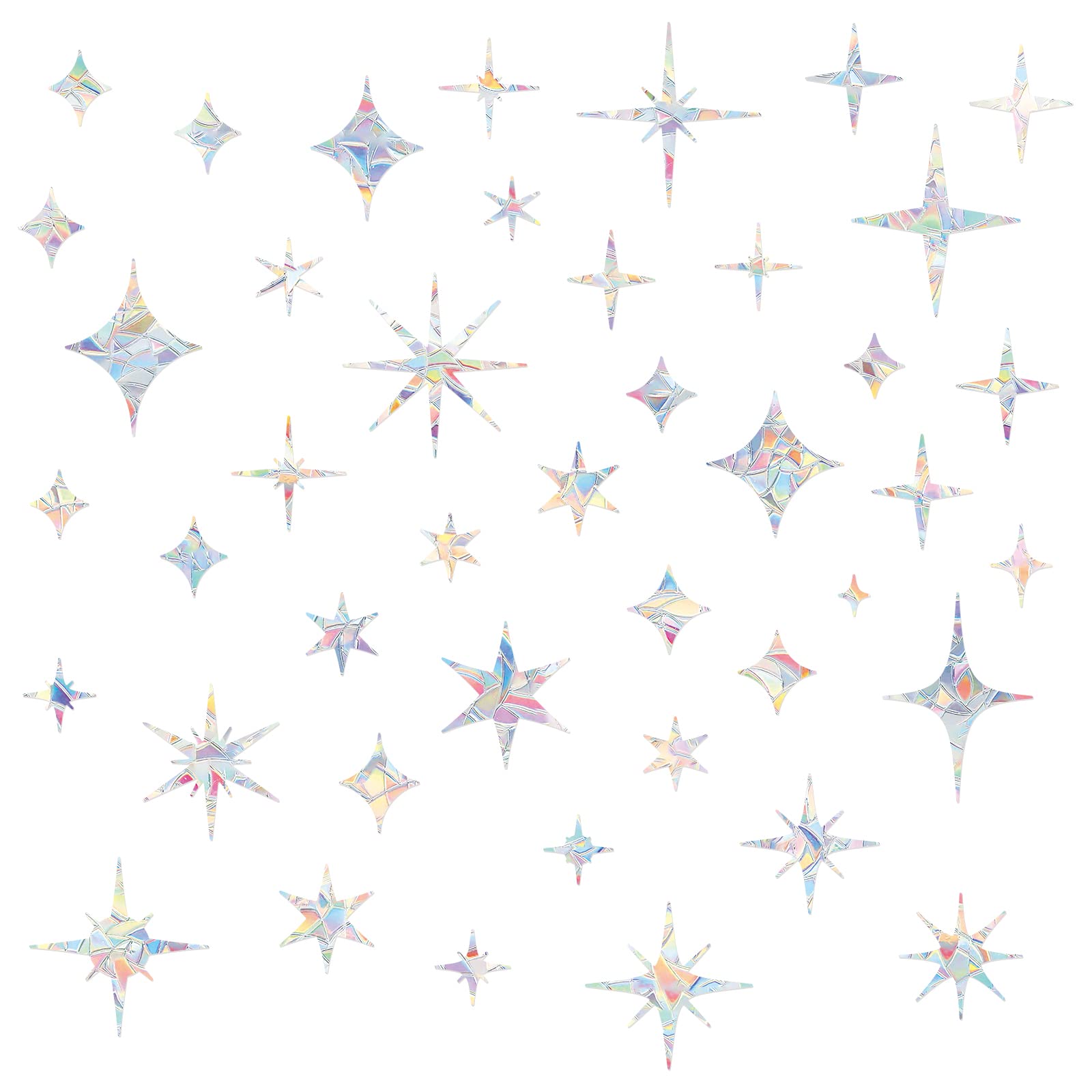 PLIGREAT 43 Pcs Stars Window Decals, Static Window Stickers, Crash Proof Window Clings Glass Alert Sticker Anti-Collision Window Decal for Birds, Rainbow Suncatchers Sticker Home Summer Window Decor
