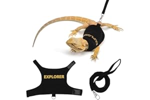 Hypeety Bearded Dragon Harness and Leash Set Adjustable Escape Proof Leash Outdoor Walking Training Leash and Harness for Bearded Dragon Lizard Reptiles Small Pets Black (Explorer)