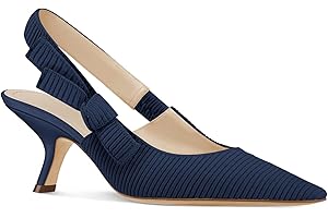 Coutgo Womens Slingback Kitten Heels Closed Pointed Toe Bowknot Knitted Slip On Work Pumps Dress Shoes