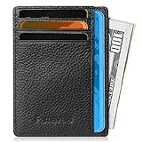 Famavala Minimalist Genuine Leather Front Pocket Wallet-Slim RFID Blocking Wallet Money Clip (Black)