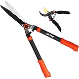 YARTTING 2PCS Hedge Shears for Trimming, 24 Inch Hedge Clippers & 8 Inch Premium Titanium Bypass Pruner, Manual Bush Trimmer 